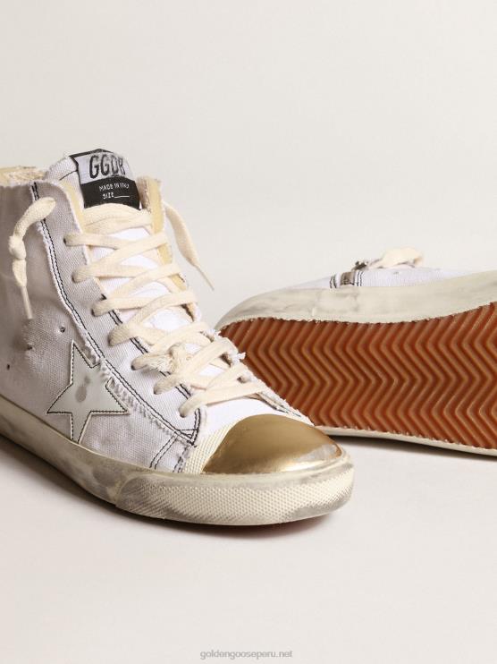 FDVPX28 Golden Goose mujer zapatillas francy lab con estrella de piel blanca y puntera de piel metalizada dorada