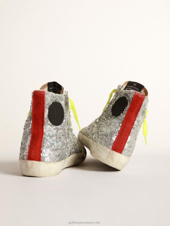 FDVPX32 Golden Goose mujer zapatillas francy con lentejuelas plateadas y piel de potro con estampado de leopardo