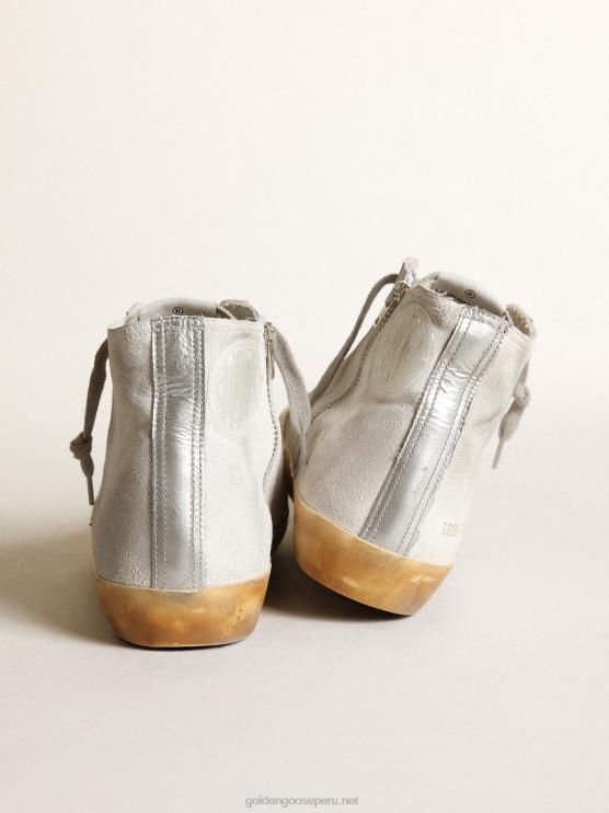 FDVPX38 Golden Goose mujer Zapatillas francy de ante blanco con lengüeta de microcristales de swarovski y estrella de piel negra