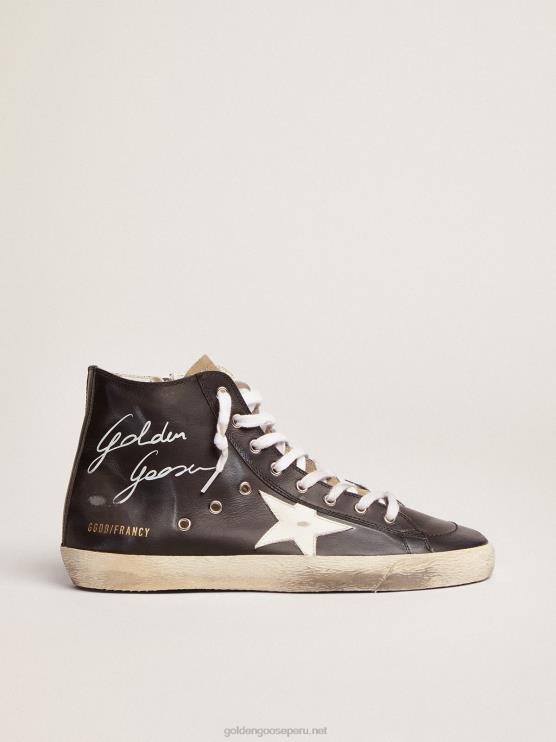 FDVPX98 Golden Goose mujer zapatillas francy con parte superior de piel negra y estrella de piel blanca