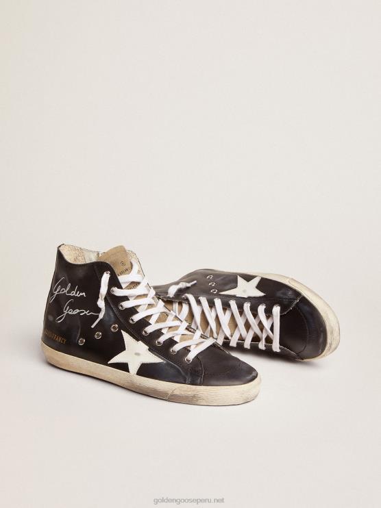 FDVPX98 Golden Goose mujer zapatillas francy con parte superior de piel negra y estrella de piel blanca
