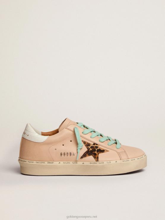 FDVPX118 Golden Goose mujer zapatillas hi star con estrella de piel de potro con estampado de leopardo y refuerzo del talón de piel con estampado de cocodrilo blanco