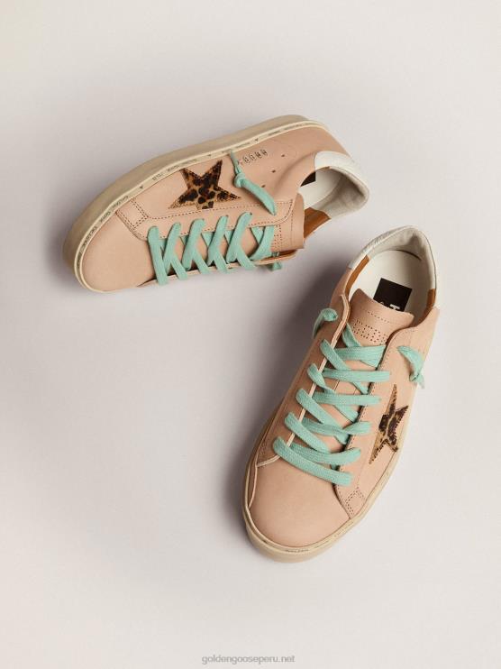 FDVPX118 Golden Goose mujer zapatillas hi star con estrella de piel de potro con estampado de leopardo y refuerzo del talón de piel con estampado de cocodrilo blanco