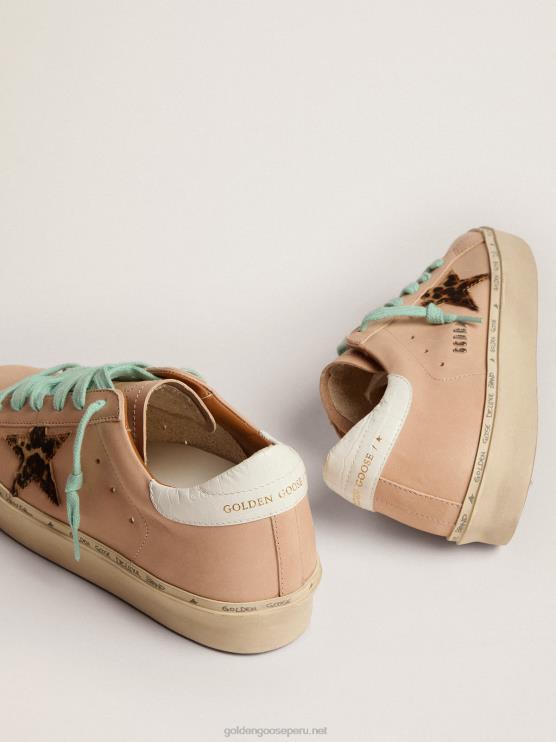 FDVPX118 Golden Goose mujer zapatillas hi star con estrella de piel de potro con estampado de leopardo y refuerzo del talón de piel con estampado de cocodrilo blanco
