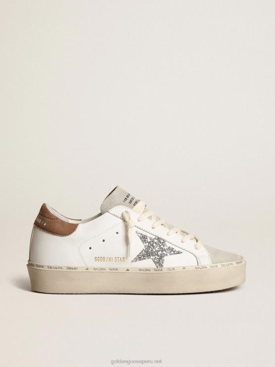 FDVPX218 Golden Goose mujer hola estrella con estrella plateada brillante y refuerzo del talón de nubuck gris paloma