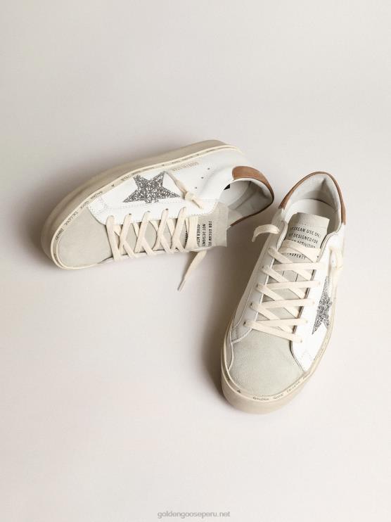 FDVPX218 Golden Goose mujer hola estrella con estrella plateada brillante y refuerzo del talón de nubuck gris paloma