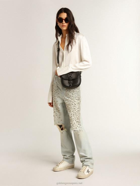 FDVPX218 Golden Goose mujer hola estrella con estrella plateada brillante y refuerzo del talón de nubuck gris paloma