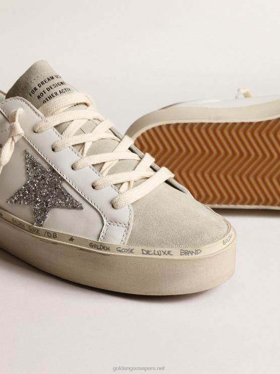 FDVPX218 Golden Goose mujer hola estrella con estrella plateada brillante y refuerzo del talón de nubuck gris paloma