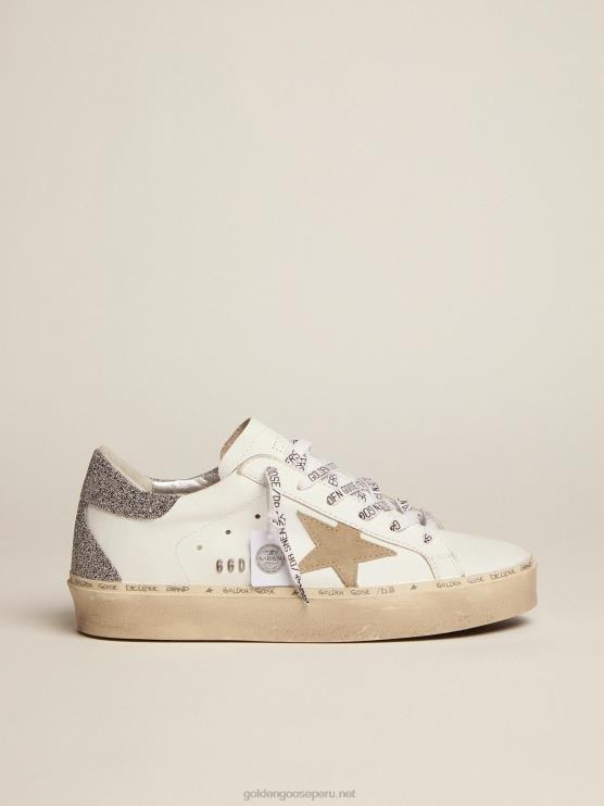 FDVPX251 Golden Goose mujer zapatillas hi star con estrella de ante gris paloma y refuerzo en el talón con microcristales de swarovski
