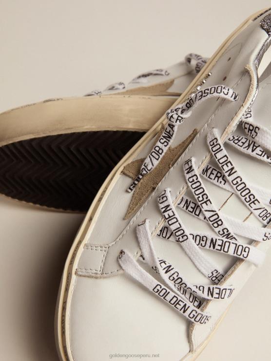 FDVPX251 Golden Goose mujer zapatillas hi star con estrella de ante gris paloma y refuerzo en el talón con microcristales de swarovski