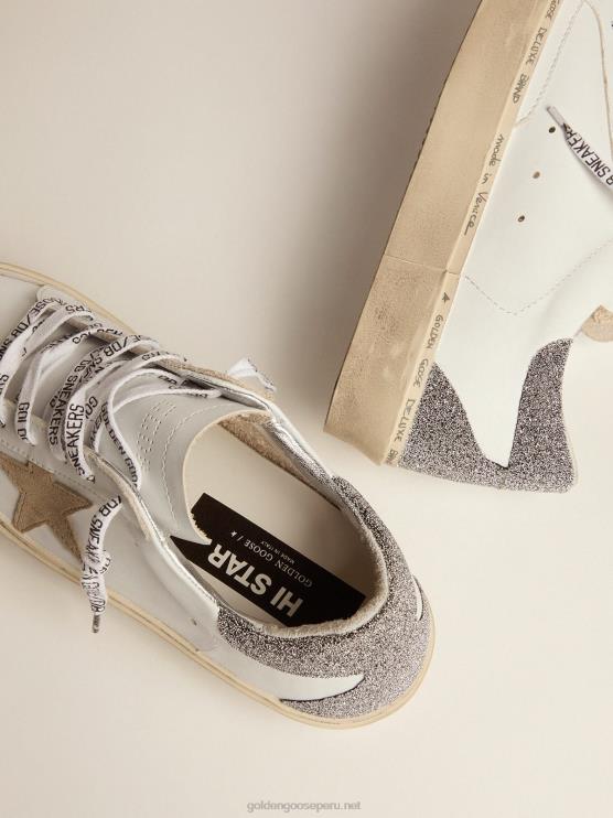 FDVPX251 Golden Goose mujer zapatillas hi star con estrella de ante gris paloma y refuerzo en el talón con microcristales de swarovski