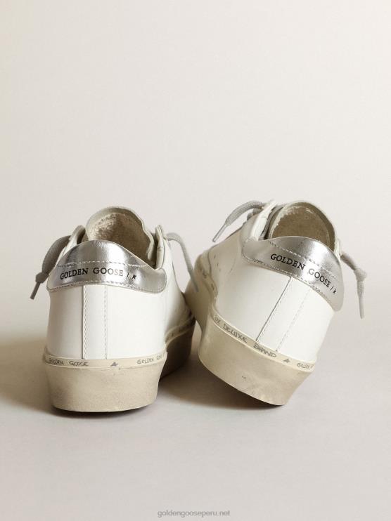 FDVPX253 Golden Goose mujer zapatillas hi star con estrella de piel de potro con estampado de leopardo y refuerzo del talón de piel plateada metalizada