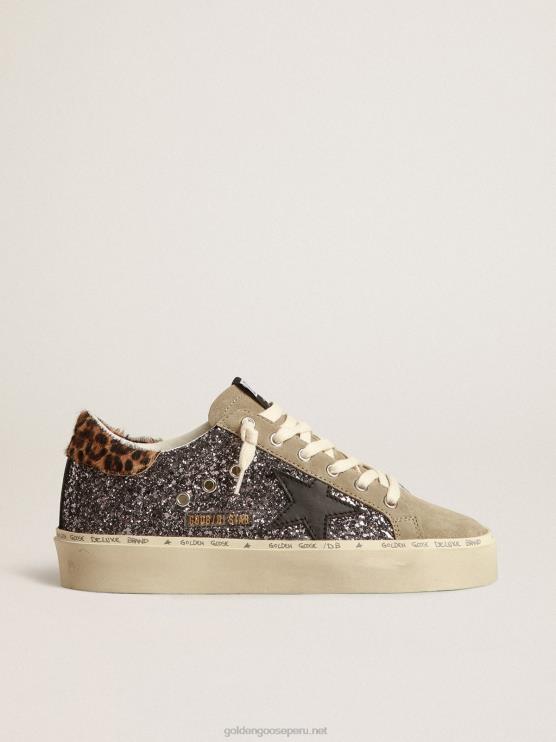 FDVPX258 Golden Goose mujer hola estrella en brillo gris oscuro con una estrella de cuero negro