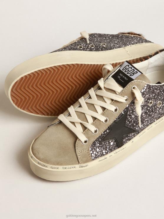 FDVPX258 Golden Goose mujer hola estrella en brillo gris oscuro con una estrella de cuero negro