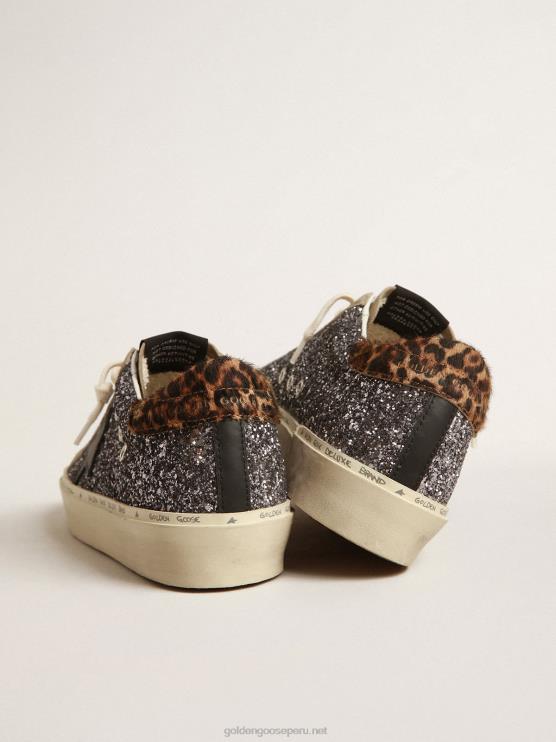 FDVPX258 Golden Goose mujer hola estrella en brillo gris oscuro con una estrella de cuero negro