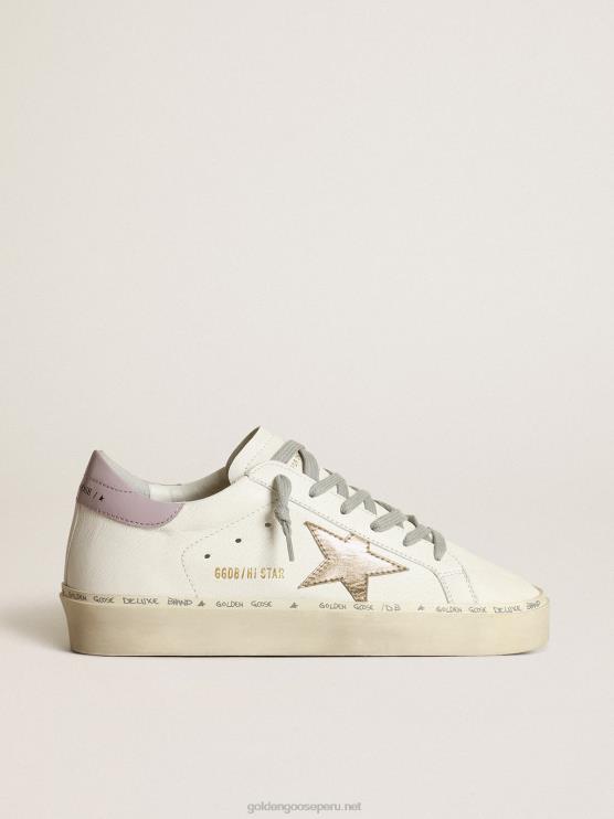 FDVPX281 Golden Goose mujer Hola estrella blanca con una estrella dorada y refuerzo del talón de naplak lila