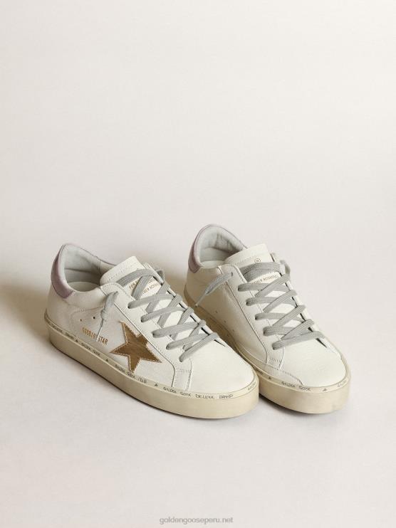 FDVPX281 Golden Goose mujer Hola estrella blanca con una estrella dorada y refuerzo del talón de naplak lila