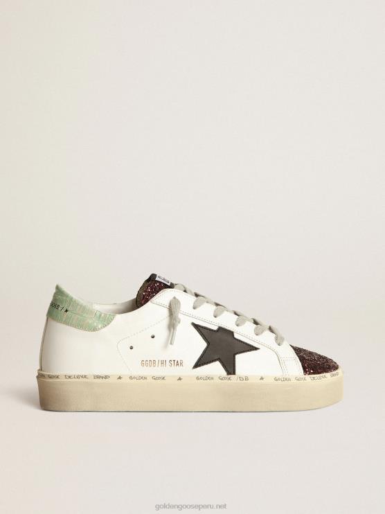 FDVPX75 Golden Goose mujer zapatillas hi-star blancas con inserto brillante y estrella negra