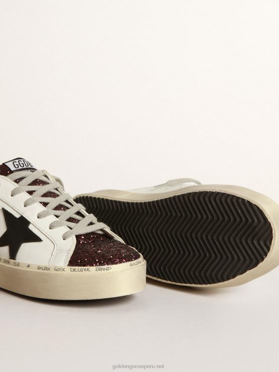 FDVPX75 Golden Goose mujer zapatillas hi-star blancas con inserto brillante y estrella negra