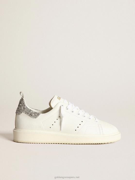 FDVPX27 Golden Goose mujer zapatillas deportivas starter de piel blanca con refuerzo plateado brillante en el talón