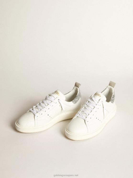 FDVPX27 Golden Goose mujer zapatillas deportivas starter de piel blanca con refuerzo plateado brillante en el talón