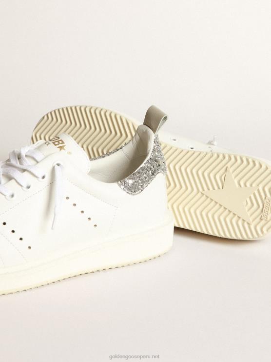 FDVPX27 Golden Goose mujer zapatillas deportivas starter de piel blanca con refuerzo plateado brillante en el talón