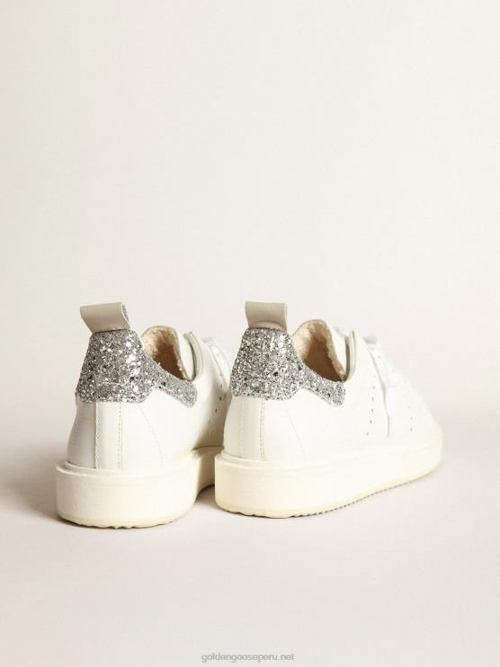 FDVPX27 Golden Goose mujer zapatillas deportivas starter de piel blanca con refuerzo plateado brillante en el talón