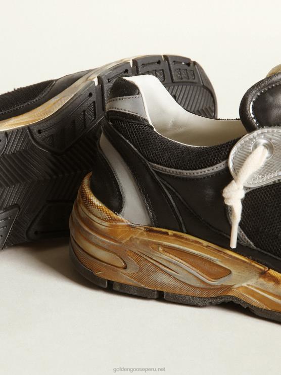 FDVPX21 Golden Goose mujer Zapatillas deportivas dad-star de malla negra y napa con estrella de ante gris hielo