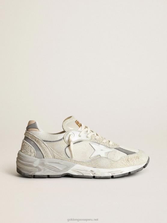 FDVPX5 Golden Goose mujer Zapatillas deportivas dad-star de malla blanca y ante con estrella de piel blanca y refuerzo del talón de piel beige