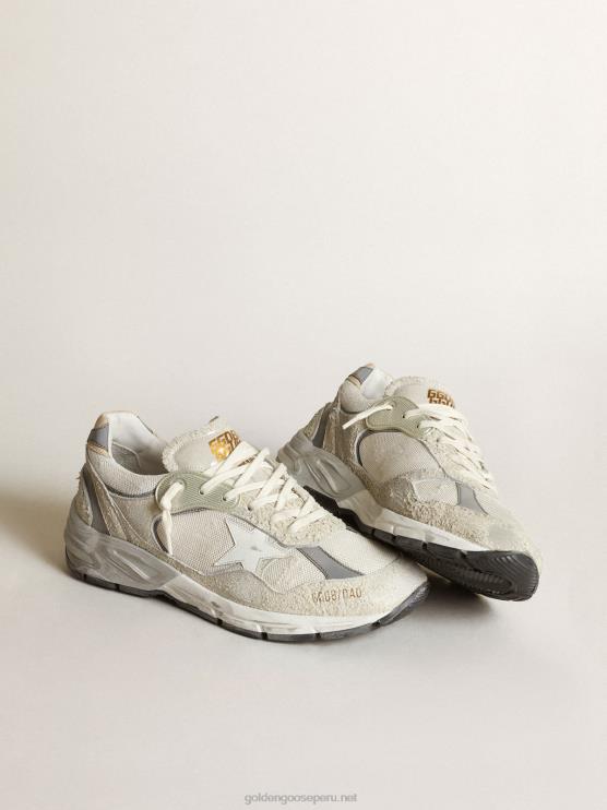 FDVPX5 Golden Goose mujer Zapatillas deportivas dad-star de malla blanca y ante con estrella de piel blanca y refuerzo del talón de piel beige