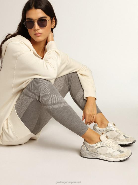 FDVPX5 Golden Goose mujer Zapatillas deportivas dad-star de malla blanca y ante con estrella de piel blanca y refuerzo del talón de piel beige