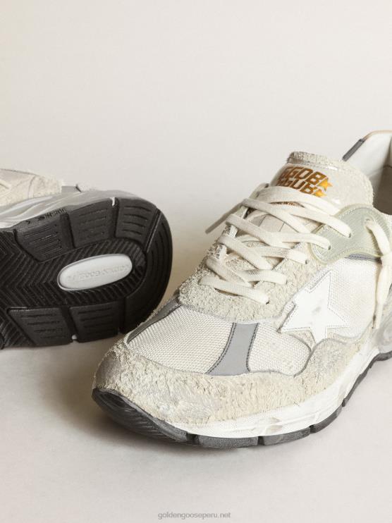 FDVPX5 Golden Goose mujer Zapatillas deportivas dad-star de malla blanca y ante con estrella de piel blanca y refuerzo del talón de piel beige