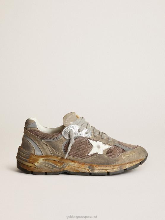 FDVPX83 Golden Goose mujer Zapatillas deportivas dad-star de malla y ante gris tórtola con estrella de piel blanca