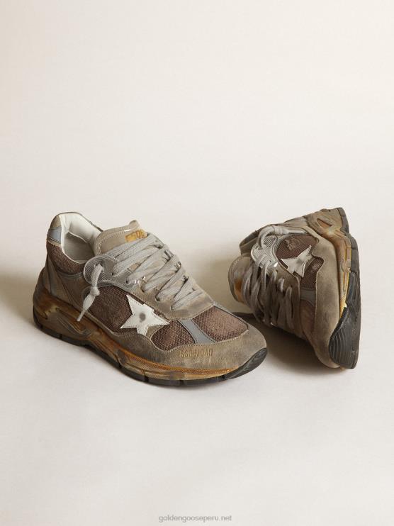 FDVPX83 Golden Goose mujer Zapatillas deportivas dad-star de malla y ante gris tórtola con estrella de piel blanca