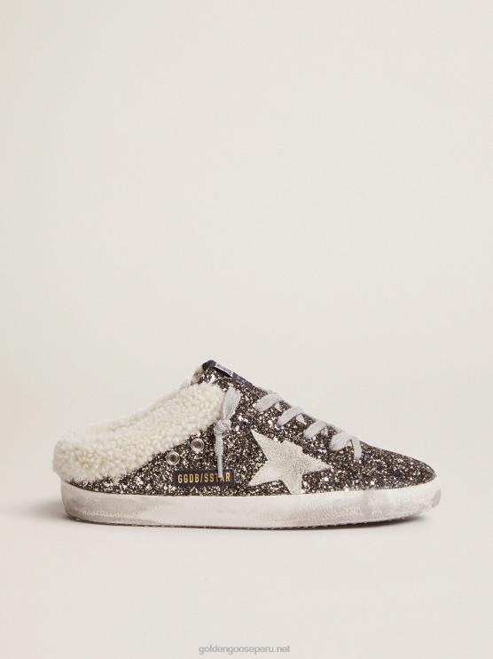 FDVPX102 Golden Goose mujer zapatillas super-star estilo sabot con purpurina y forro de borrego