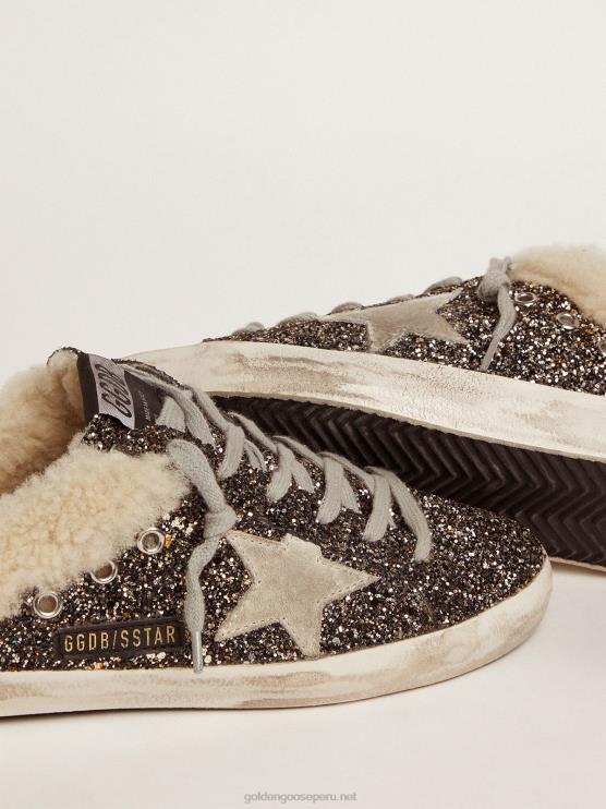 FDVPX102 Golden Goose mujer zapatillas super-star estilo sabot con purpurina y forro de borrego