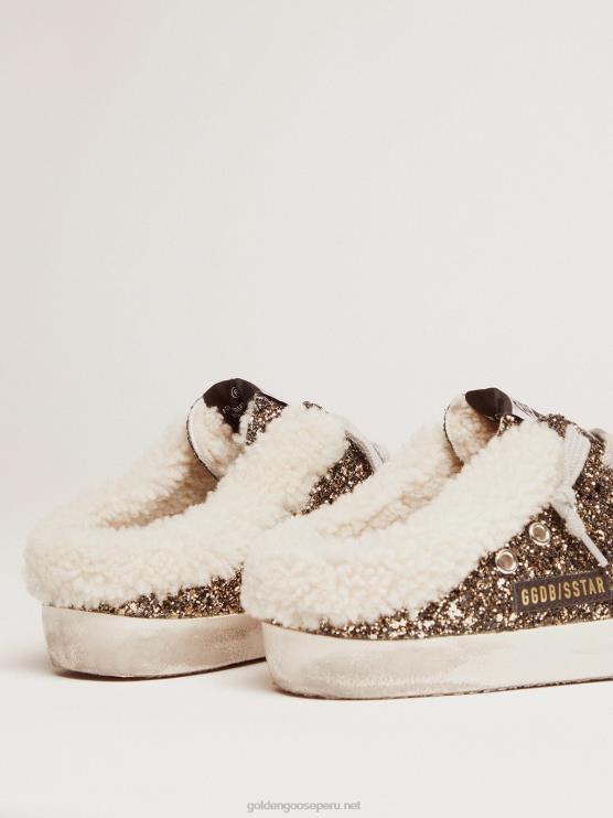 FDVPX102 Golden Goose mujer zapatillas super-star estilo sabot con purpurina y forro de borrego