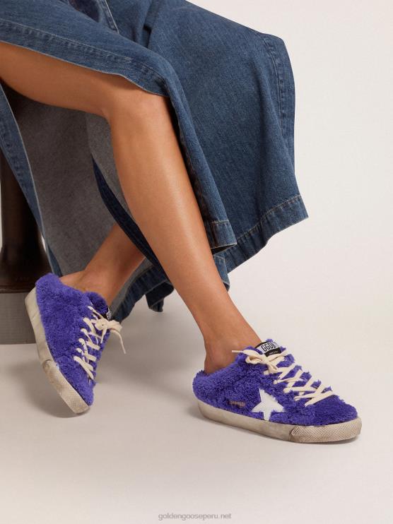 FDVPX111 Golden Goose mujer zuecos super-star de rizo azul royal con estrella de piel blanca
