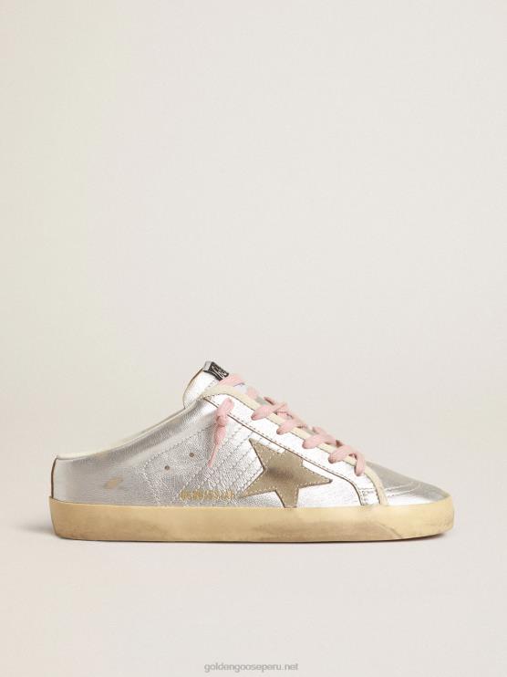 FDVPX237 Golden Goose mujer zuecos super-star de piel plateada metalizada con estrella de ante