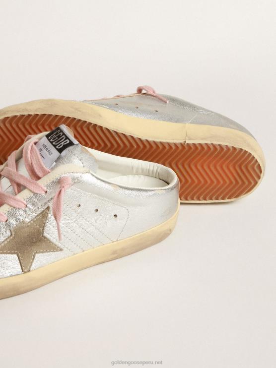 FDVPX237 Golden Goose mujer zuecos super-star de piel plateada metalizada con estrella de ante