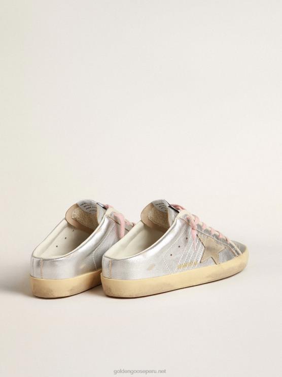 FDVPX237 Golden Goose mujer zuecos super-star de piel plateada metalizada con estrella de ante