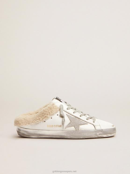 FDVPX96 Golden Goose mujer zuecos superestrella de piel blanca con forro de borrego