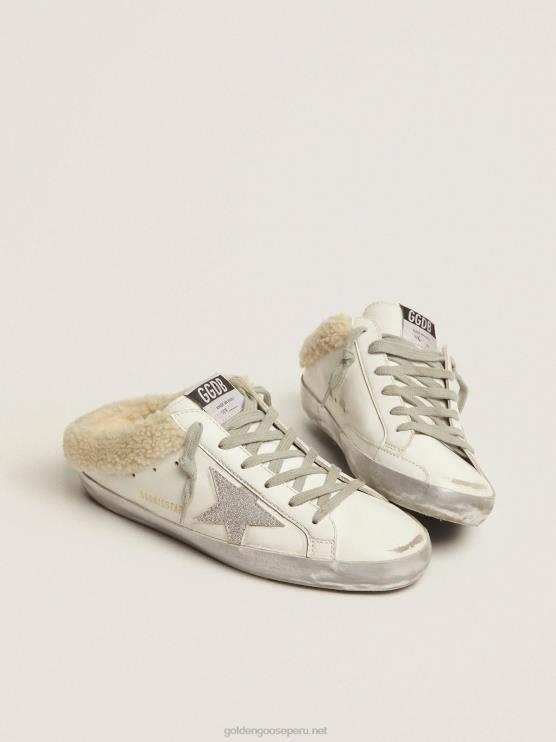 FDVPX96 Golden Goose mujer zuecos superestrella de piel blanca con forro de borrego