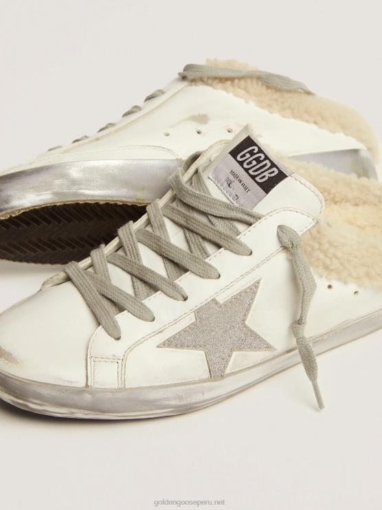 FDVPX96 Golden Goose mujer zuecos superestrella de piel blanca con forro de borrego