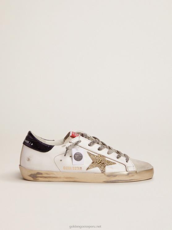 FDVPX100 Golden Goose mujer zapatillas super-star ltd con refuerzo azul en el talón y estrella de cristal de swarovski