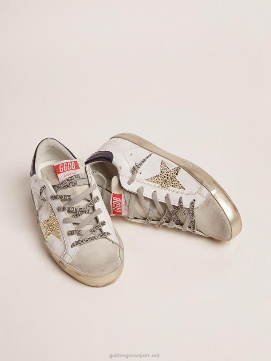 FDVPX100 Golden Goose mujer zapatillas super-star ltd con refuerzo azul en el talón y estrella de cristal de swarovski