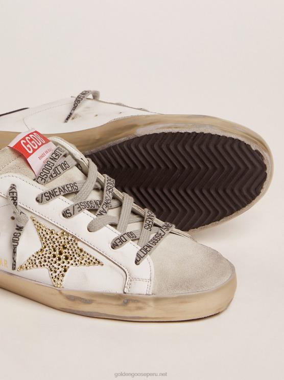 FDVPX100 Golden Goose mujer zapatillas super-star ltd con refuerzo azul en el talón y estrella de cristal de swarovski