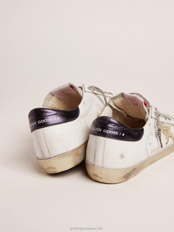 FDVPX100 Golden Goose mujer zapatillas super-star ltd con refuerzo azul en el talón y estrella de cristal de swarovski