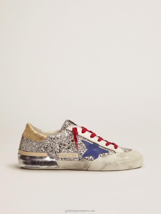 FDVPX101 Golden Goose mujer zapatillas super-star en purpurina plateada y multifoxing