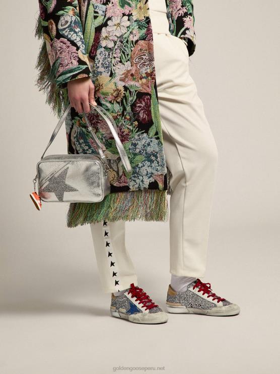 FDVPX101 Golden Goose mujer zapatillas super-star en purpurina plateada y multifoxing
